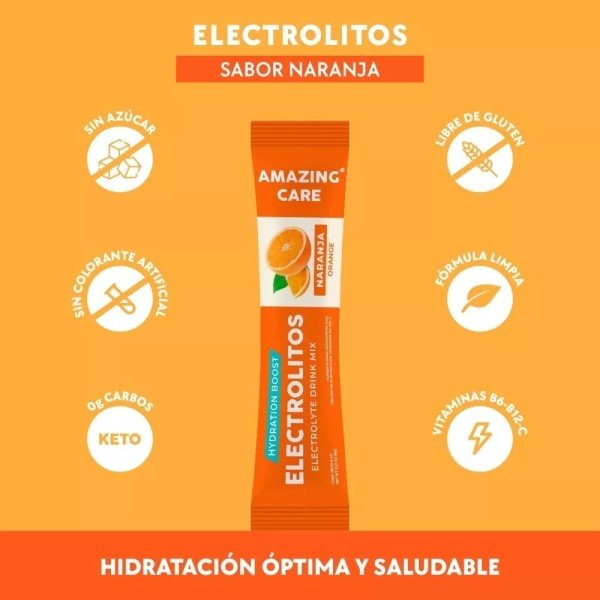 Electrolitos Bebida Hidratante Amazing Care Naranja 12 Unid - Imagen 2