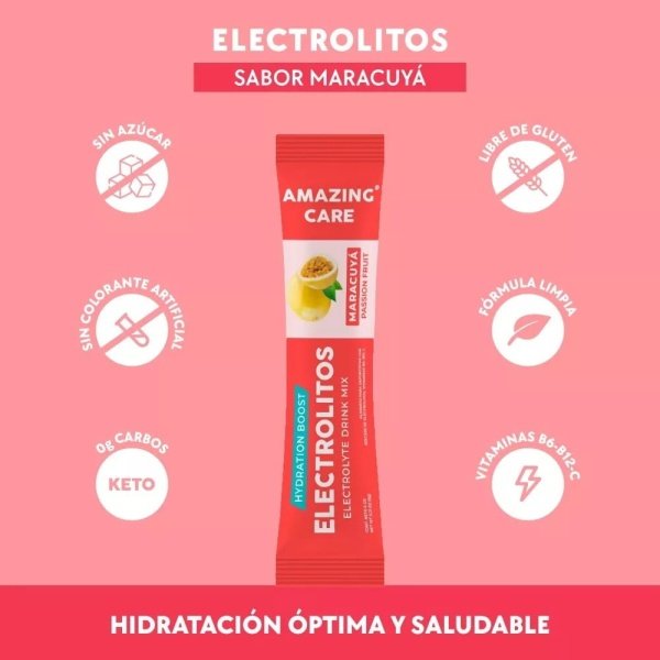 Electrolitos Bebida Hidratante Amazing Care Maracuyá 12 Unid - Imagen 2