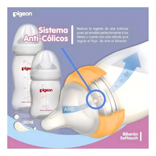 Mamadera Softouch Vidrio Boca Ancha 160ml Para 0+ Mes Pigeon - Imagen 4